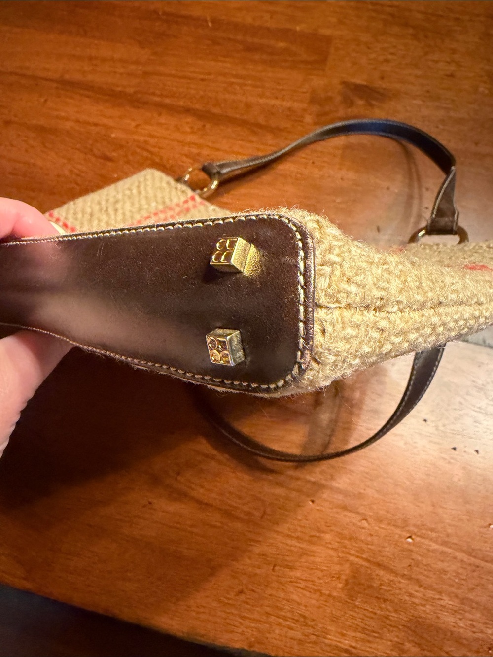 kate spade VINTAGE Made in Italy Beige Tweed Pink Plaid Suede Interior Gold Feet - Picture 7 of 14